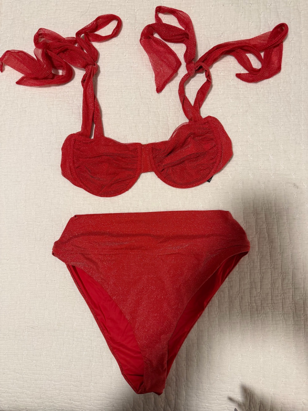 Beach Riot Red Shimmer Bikini Top and Bottom - Picture 2 of 5